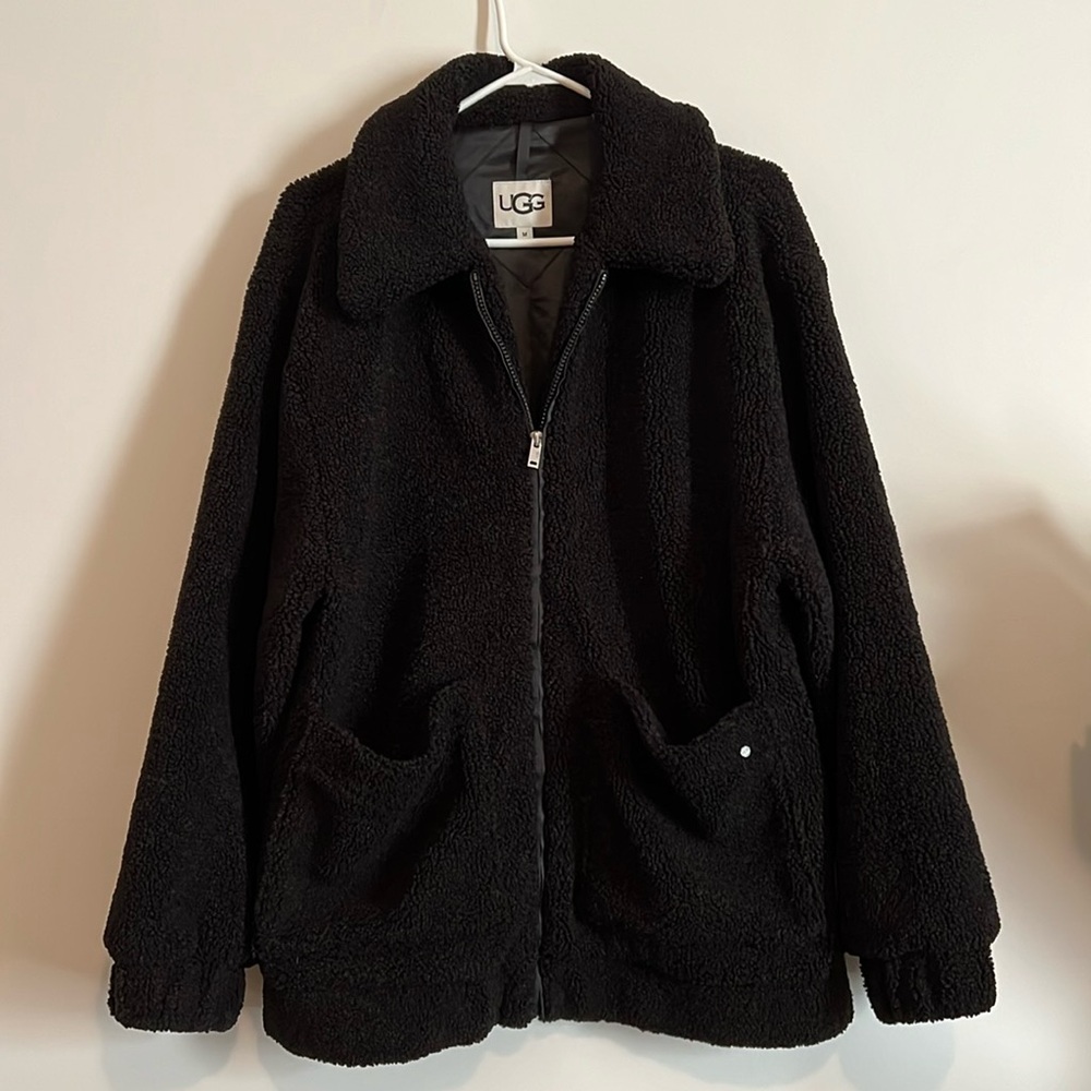 UGG Jackeline Teddy Bear Black Jacket NWOT